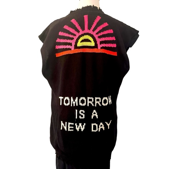 NUDE Sweaters - Nude sweater vest, Tomorrow is a new day graphic, new without tags, retail $550
